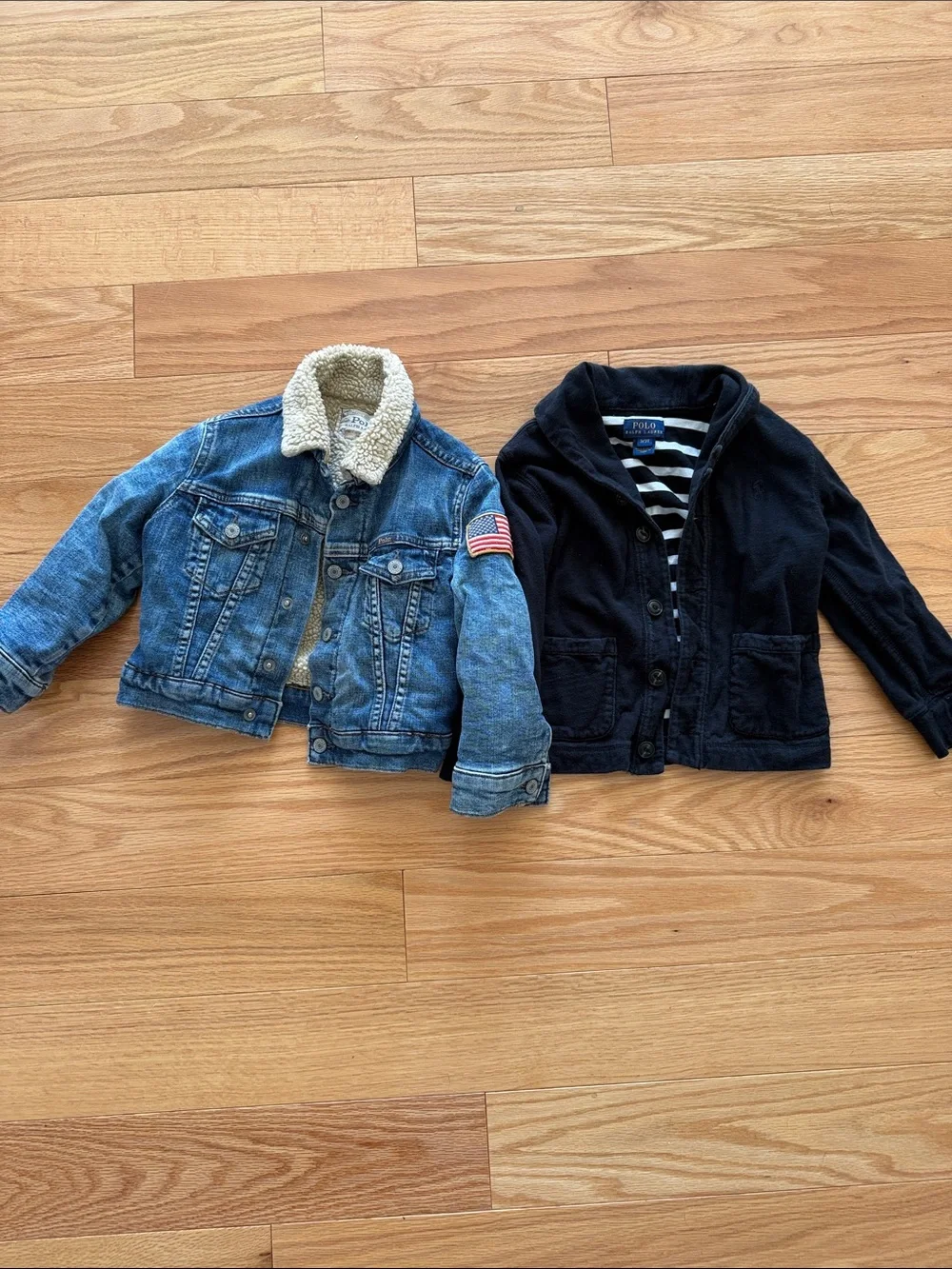 Polo by Ralph Lauren Black cowl neck cardigan   & Denim Sherpa bomber Jacket
